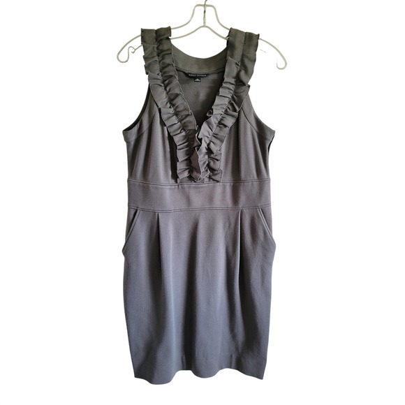 Banana Republic Dresses & Skirts - Banana Republic Knit Ruffle V-Neck Sheath Dress Grey Olive 10